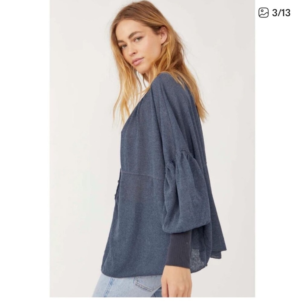 NWT- Free People Blue Bell Henley Top - Picture 3 of 9